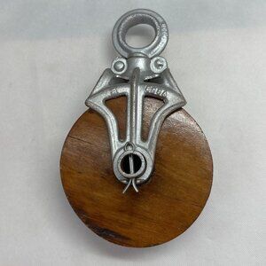 Antique Vintage Myers 855 A/B Cast Iron & Wood Barn Pulley in Silver